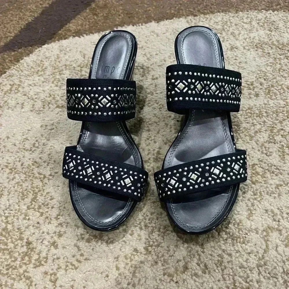 Lms gold and black wedge backless sandal